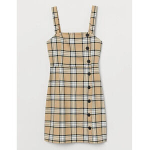 H&M Plaid Check Side Button Mini Dress  Beige Black Sz 4